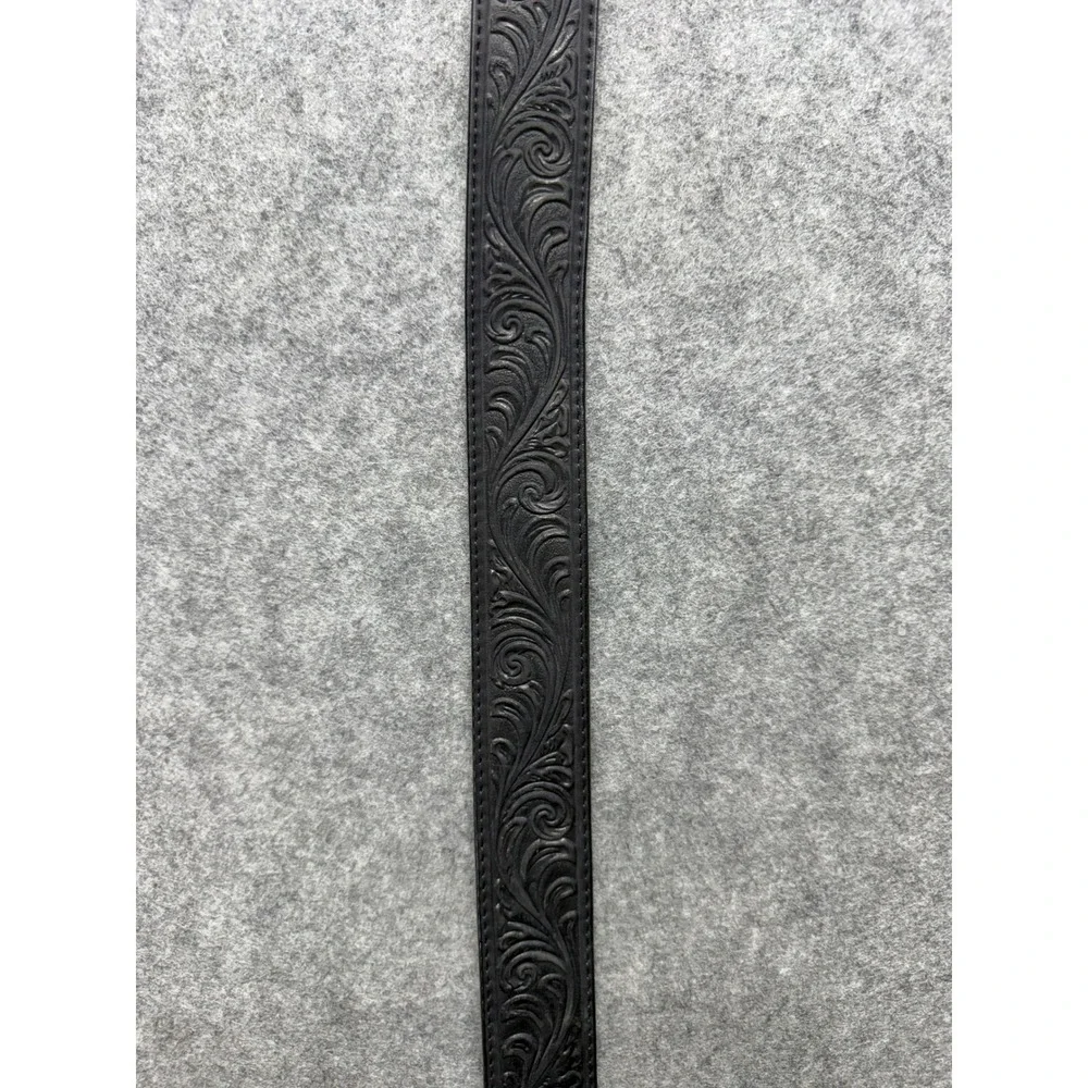 Justin Mens Black Floral Embossed Leather Western Belt 36 Silver Buckle 53903